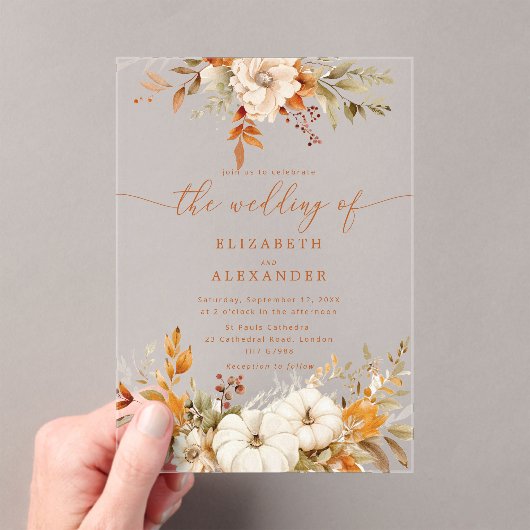 秋テラコッタフローラエレガントな結婚式 アクリル招待状 (インサイチュ (ポータブル))
