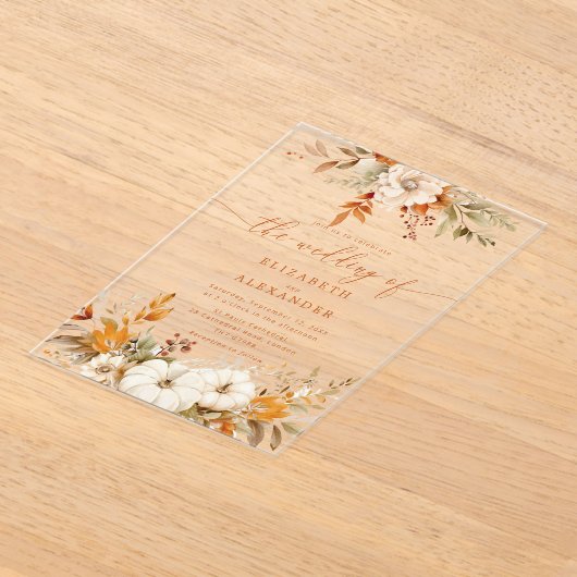 秋テラコッタフローラエレガントな結婚式 アクリル招待状 (レイダウン)