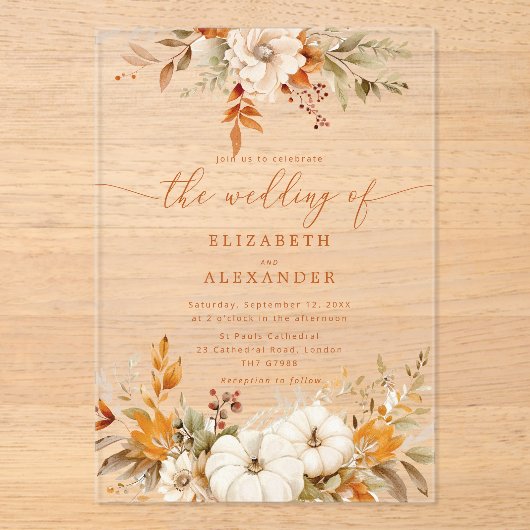 秋テラコッタフローラエレガントな結婚式 アクリル招待状 (正面)