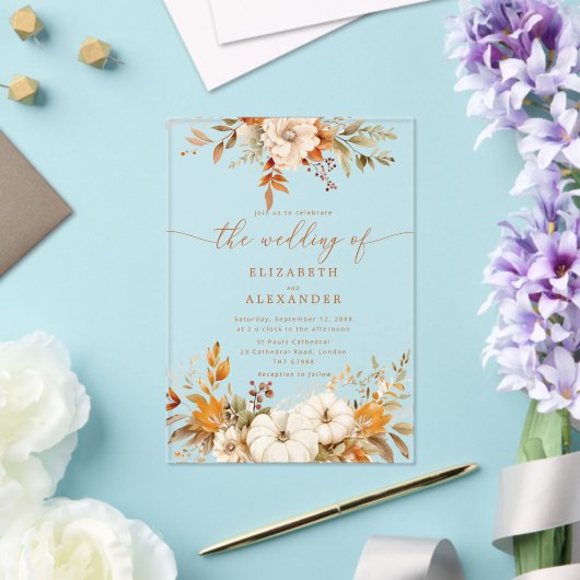 秋テラコッタフローラエレガントな結婚式 アクリル招待状 (インサイチュ (ウェディング))