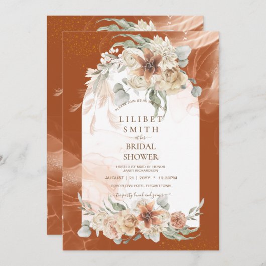 秋テラコッタフローラパンパスグラスブライダルシャワー (正面/裏面)