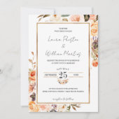 秋テラコッタフローラ金ゴールドフレーム結婚写真 招待状 (正面)