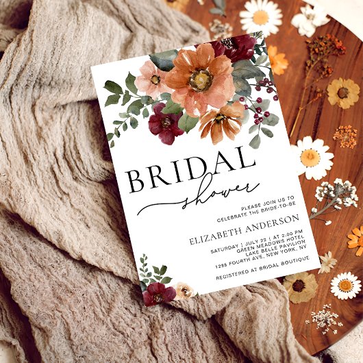 秋テラコッタブルゴーニュフローラブライダルシャワー 招待状