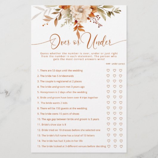 秋テラコッタ上またはブライダルシャワーゲーム下 (正面)