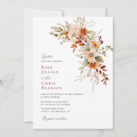 秋テラコッタ秋フローラ結婚式招待状 招待状 (正面)