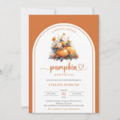 秋テラコッタ花アーチ女の子小さなカボチャ 招待状 (正面)