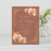 秋テラコッタ金ゴールドフローラボホ素朴結婚ズ 招待状 (スタンド正面)