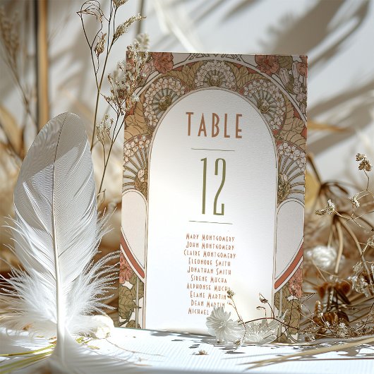 秋テーブル番号ヴィンテージ結婚アールヌーボー 招待状