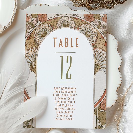 秋テーブル番号ヴィンテージ結婚アールヌーボー 招待状