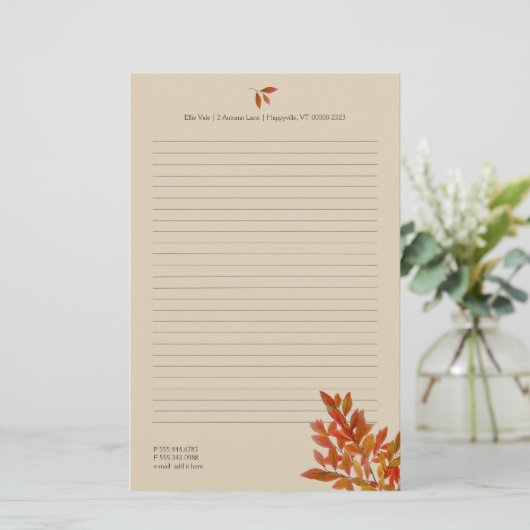 秋テーマ個人筆記用紙赤離れ色 便箋 (スタンド正面)