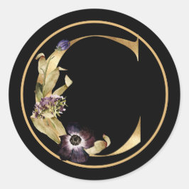 秋テーマ金ゴールドモノグラムCフローラ配列 ラウンドシール