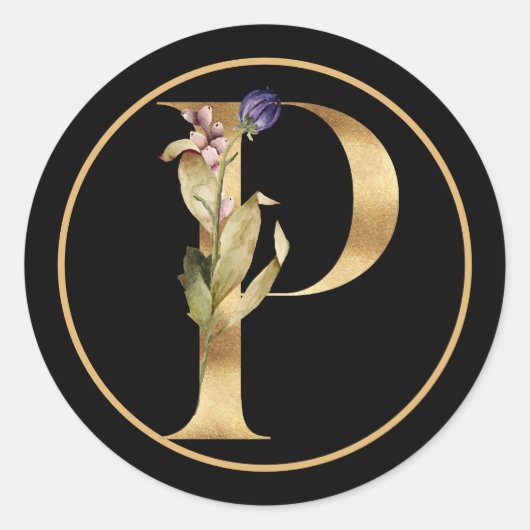 秋テーマ金ゴールドモノグラムPフローラ配列 ラウンドシール (正面)