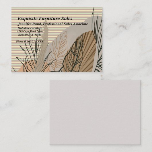 秋デザインストライプと植物葉の 名刺 (正面/裏面)