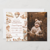 秋トイレデジュウウッドランドテーマ誕生日写真 招待状 (正面)