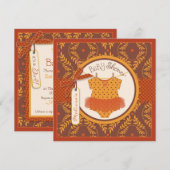 秋トゥトゥアンドオータムダマスクつる植物ベビーシャワー 招待状 (正面/裏面)