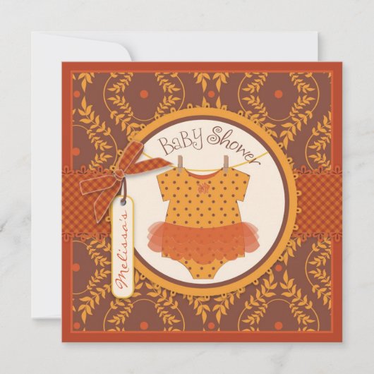 秋トゥトゥアンドオータムダマスクつる植物ベビーシャワー 招待状 (正面)