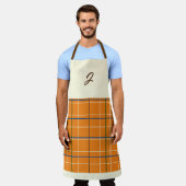 秋トリートプレイドオレンジチョコレートクリームブルーグリーン エプロン (着用した状態)