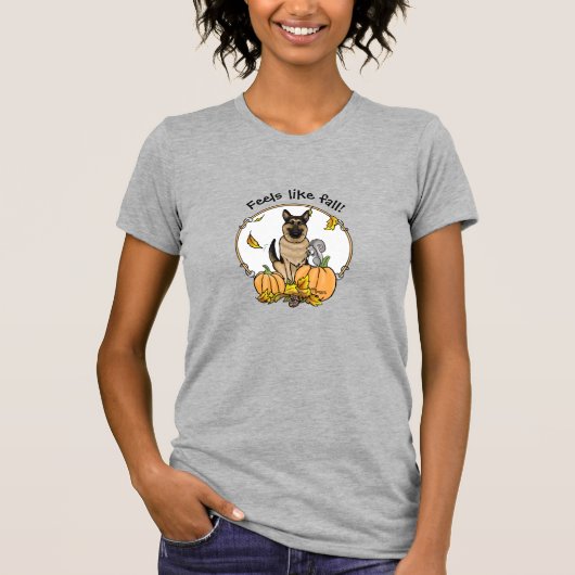 秋ドイツ羊飼い犬(黒タン)カボチャかわいい Tシャツ (正面)