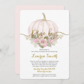 秋ドライブバイベビーシャワーガールピンクカボチャ 招待状 (正面/裏面)