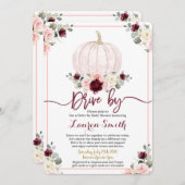 秋ドライブbyベビーシャワー女の子バーガンディとピンク 招待状 (正面/裏面)