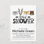 秋ドードルアニマルズベビーシャワー招待状 招待状 (正面/裏面)