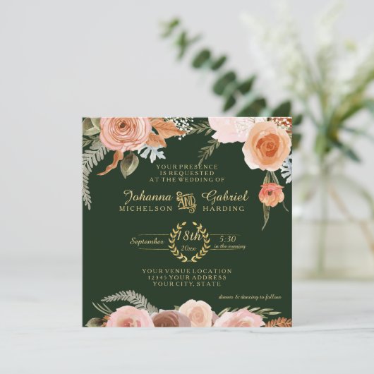 秋ニュートラル赤面フローラの葉の森の緑 招待状 (スタンド正面)