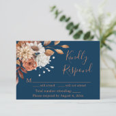 秋ネイビーブルーフローラ誕生日応答カード サンキューカード (スタンド正面)