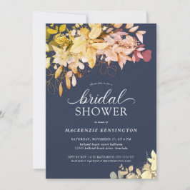 秋ネイビーブルーボタニカルブライダルシャワー 招待状
