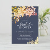 秋ネイビーブルーボタニカルブライダルシャワー 招待状 (スタンド正面)