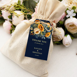 秋ネイビーブルー素朴ひまわり結婚の花 ギフトタグ