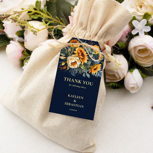 秋ネイビーブルー素朴ひまわり結婚の花 ギフトタグ