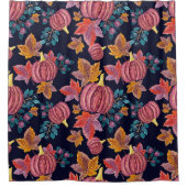 秋ネイビー葉パンプキン水の色パターン シャワーカーテン (正面)