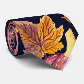 秋ネイビー葉パンプキン水の色パターン ネクタイ (ロール)