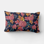 秋ネイビー葉パンプキン水の色パターン ランバークッション (裏面)