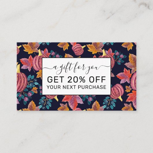 秋ネイビー葉パンプキン水の色パターン 割引カード (正面)