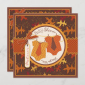 秋ネクタイ&紅葉ツインボーイズ赤ちゃんシャワー 招待状 (正面/裏面)