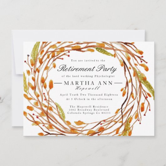 秋ネスト |水彩リタイアメント招待状 招待状 (正面)