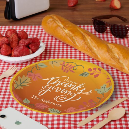秋ハッピーサンクスギビング ペーパープレート (ピクニック)