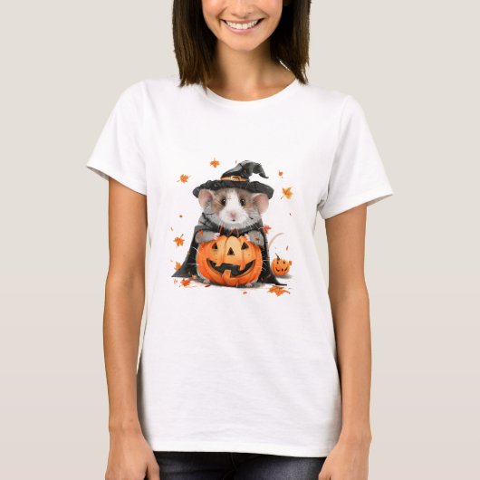 秋ハロウィンウィッチモルモット Tシャツ (正面)