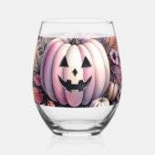 秋ハロウィーンのカボチャ絵を描の水色 ステムなしワイングラス (裏面)