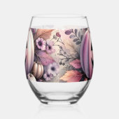 秋ハロウィーンのカボチャ絵を描の水色 ステムなしワイングラス (右)