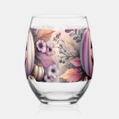 秋ハロウィーンのカボチャ絵を描の水色 ステムなしワイングラス (左)