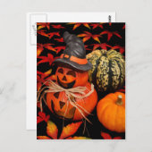 秋ハロウィーンカボチャと紅葉 ポストカード (正面/裏面)