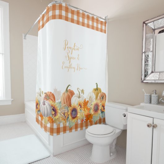 秋ハロウィーンパンプキンスパイスファームハウスチェック シャワーカーテン (インサイチュ)
