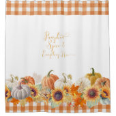 秋ハロウィーンパンプキンスパイスファームハウスチェック シャワーカーテン (正面)