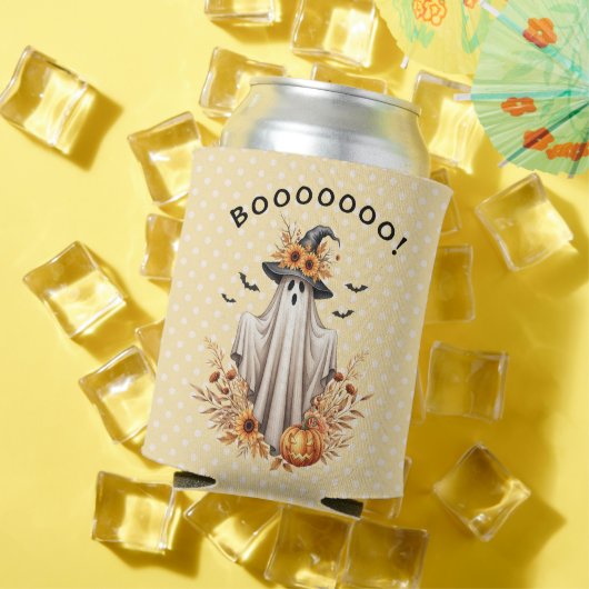 秋ハロウィーン幽霊とカボチャとヒマワリ 缶クーラー (インサイチュ 夏)