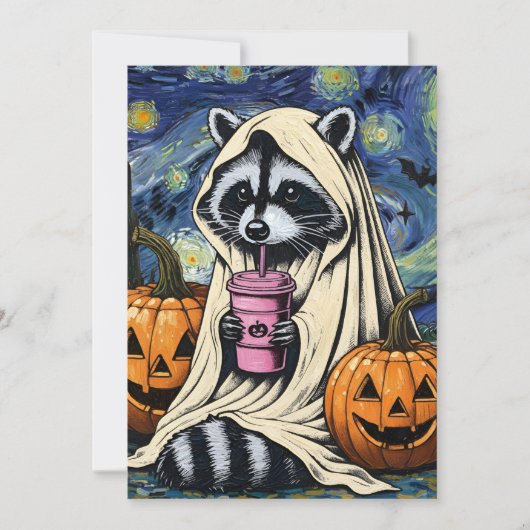 秋ハロウィーン幽霊カボチャラクーンコスチュームスポック 招待状 (正面)