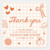 秋ハンドウィンド小さなかわいこちゃんパイ赤ちゃんシャワー スクエアシール (正面)