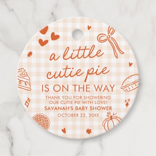 秋ハンドウィンド小さなかわいこちゃんパイ赤ちゃんシャワー フェイバータグ (正面)