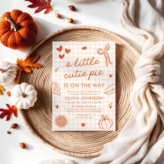 秋ハンドウィンド小さなかわいこちゃんパイ赤ちゃんシャワー 招待状
